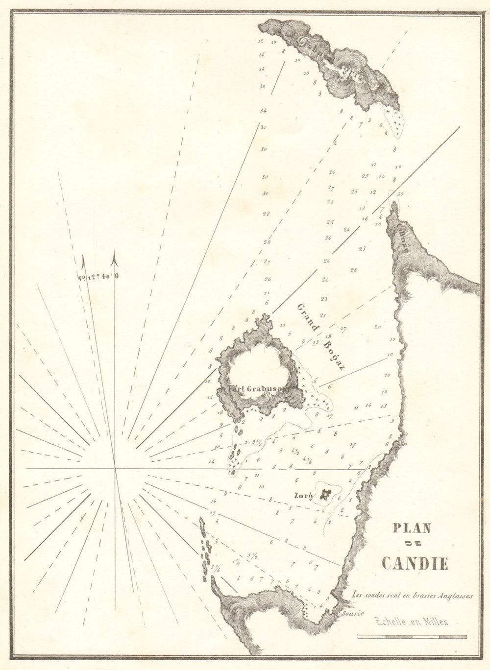 Gramvousa peninsula, Crete. 'Plan de Candie'. Greece. Crete. GAUTTIER 1854 map