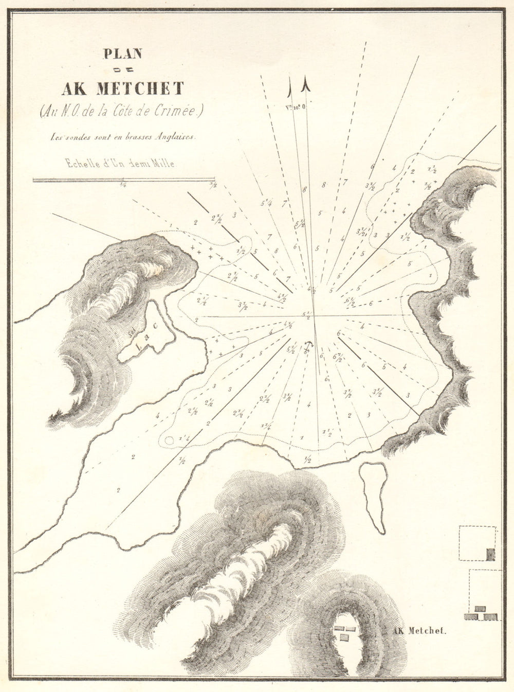 Yarylhachska. 'Plan de Ak Metchet'. Crimea. Mizhvodne. GAUTTIER 1854 old map
