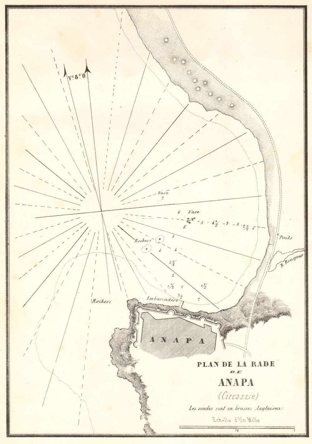 Plan de la Rade de Anapa. Russia. Black Sea, Krasnodar. GAUTTIER 1854 old map