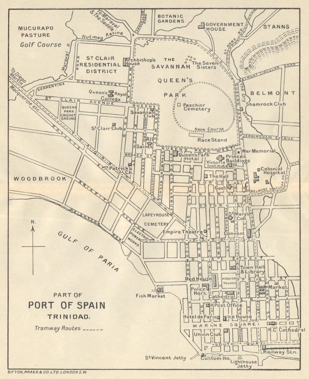 PORT OF SPAIN. Vintage map. Trinidad. West Indies. Caribbean 1931 old