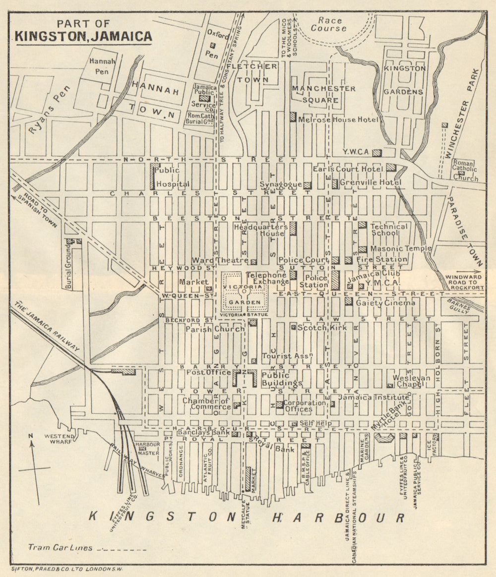 KINGSTON JAMAICA. Vintage town plan. West Indies. Caribbean 1931 old map