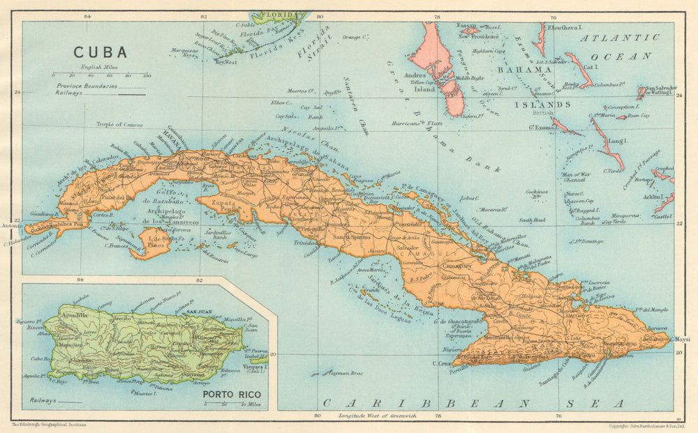 CUBA. Vintage map. Inset Puerto Rico. West Indies. Caribbean 1931 old