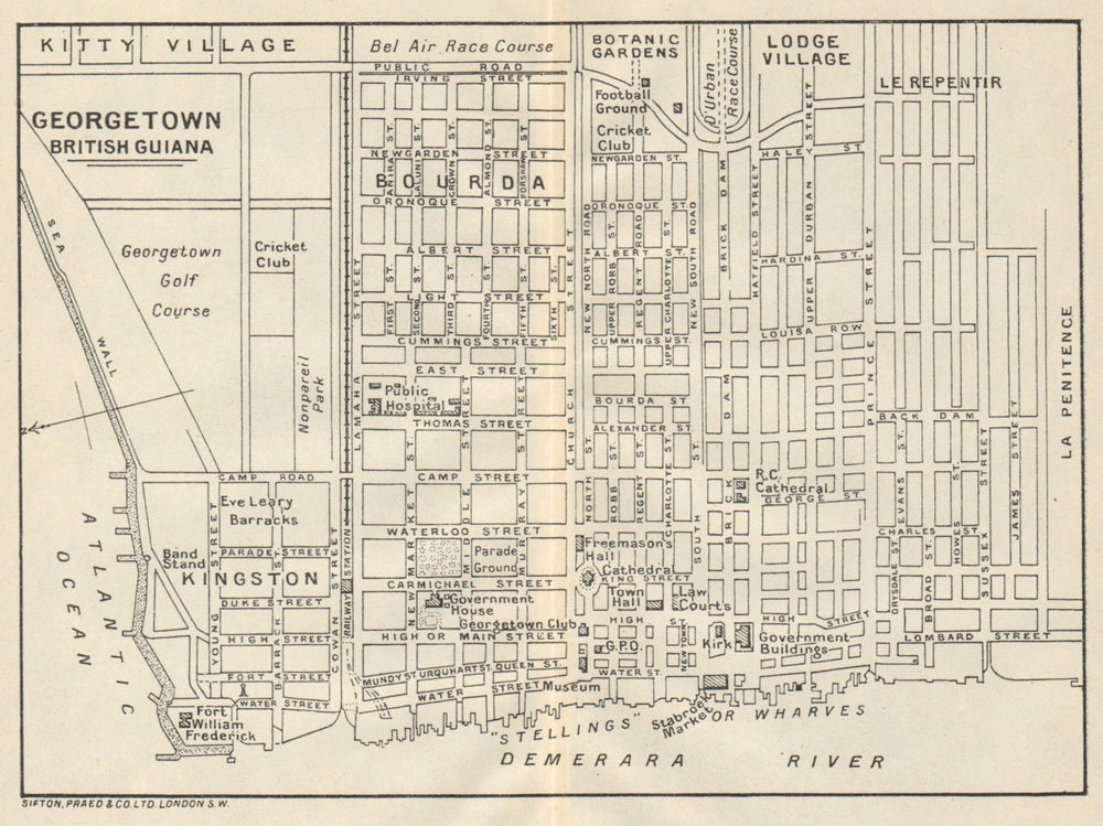 GEORGETOWN. Vintage town map. British Guiana (Guyana) /Guyana. Caribbean 1931
