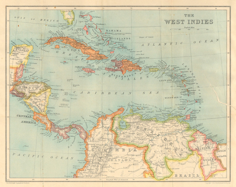 WEST INDIES & CARIBBEAN. Venezuela Central America Cuba Hispaniola &c 1935 map