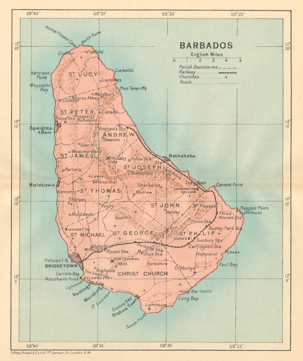 BARBADOS. Vintage map. West Indies Caribbean 1935 old vintage plan chart