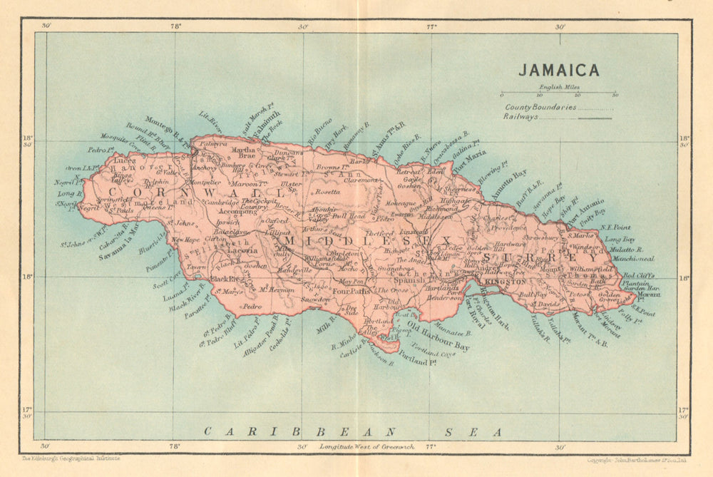 JAMAICA. Vintage map. West Indies. Caribbean 1935 old vintage plan chart