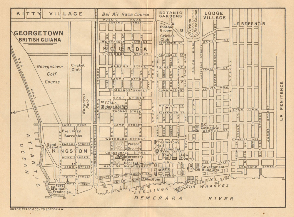 GEORGETOWN. Vintage town map. British Guiana (Guyana) /Guyana. Caribbean 1935