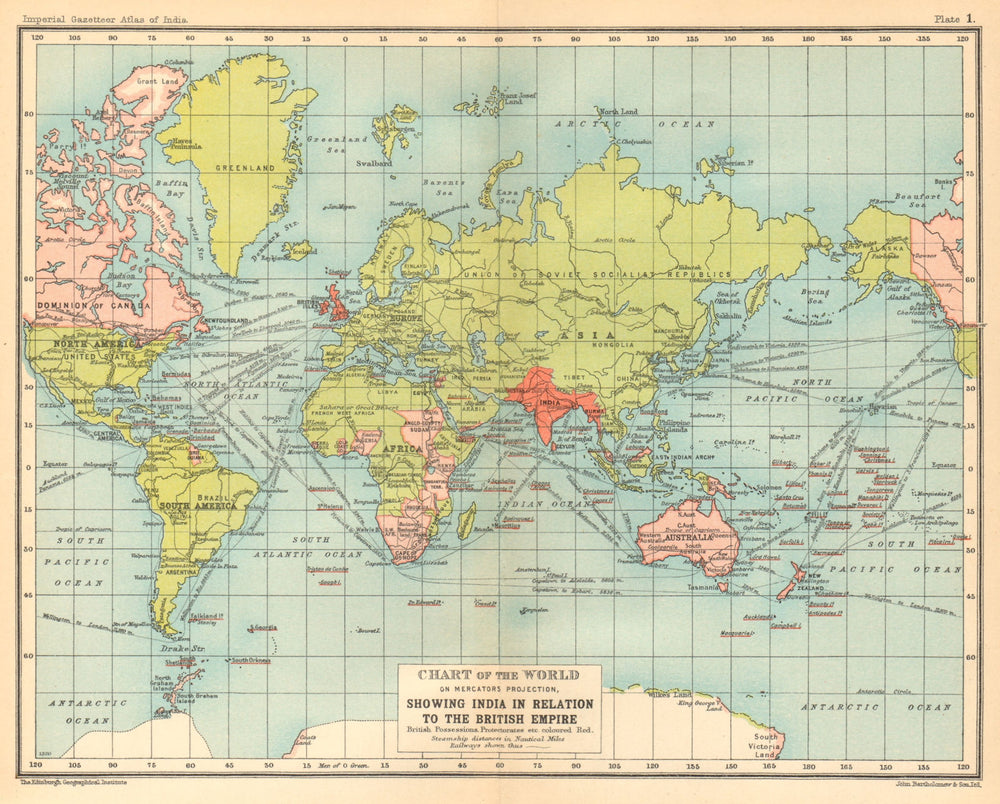World Mercator's on projection. India in relation to the British Empire 1931 map