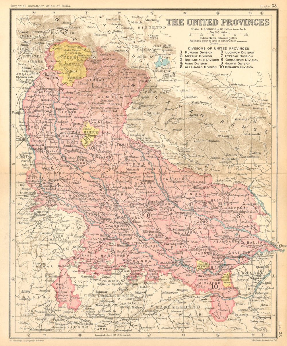 'The United Provinces'. British India. Uttar Pradesh & Uttarakhand 1931 map