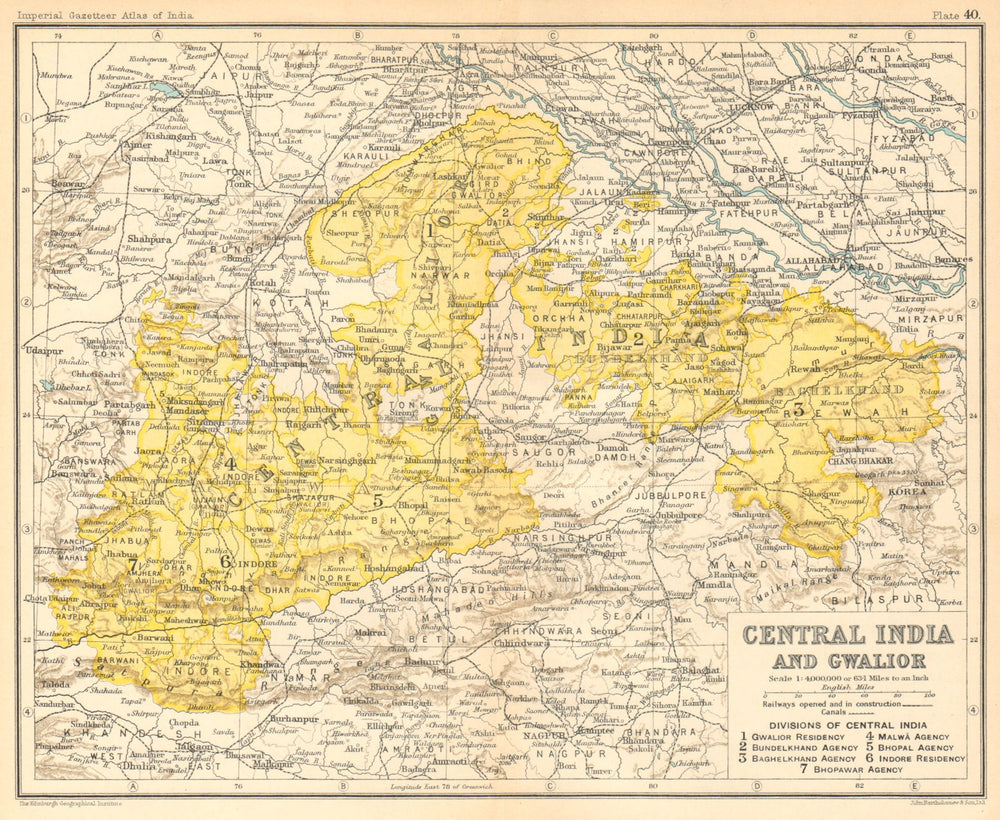 'Central India & Gwalior'. British India provinces. Madhya Pradesh 1931 map