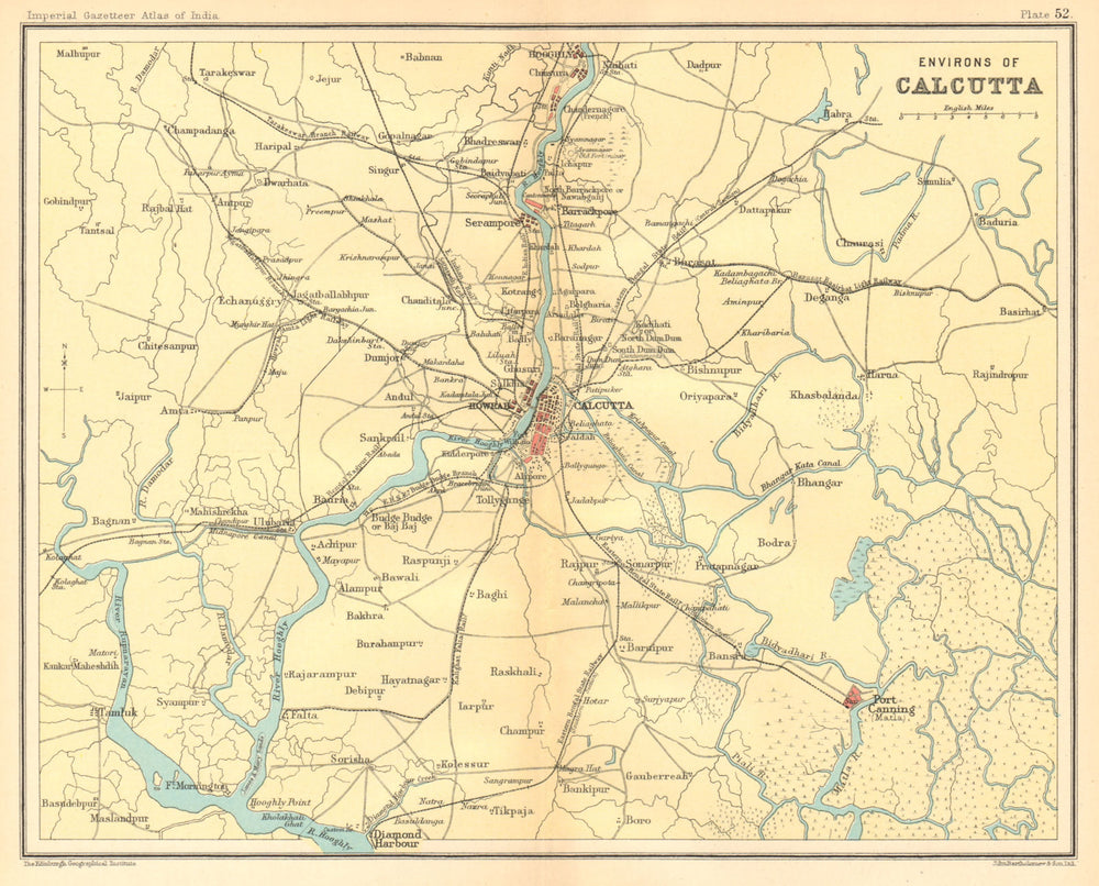 Calcutta/Kolkata environs Hooghly Canning Diamond Harbour British India 1931 map