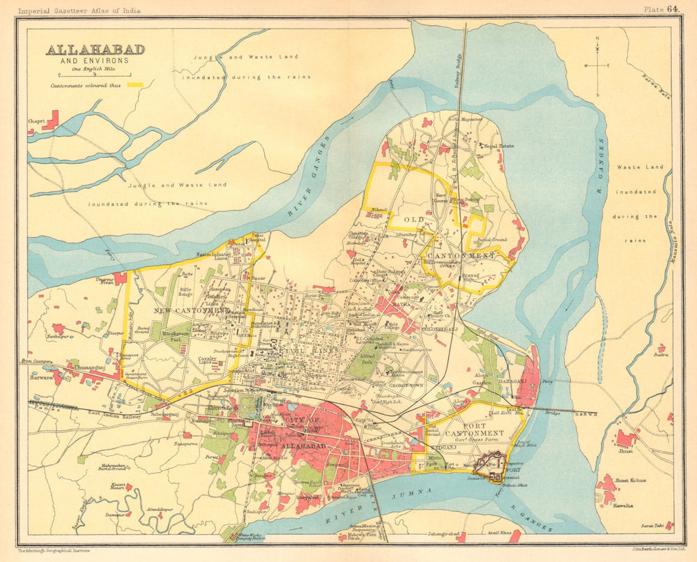 Allahabad / Prayagraj town city plan. Cantonment. British India 1931 old map