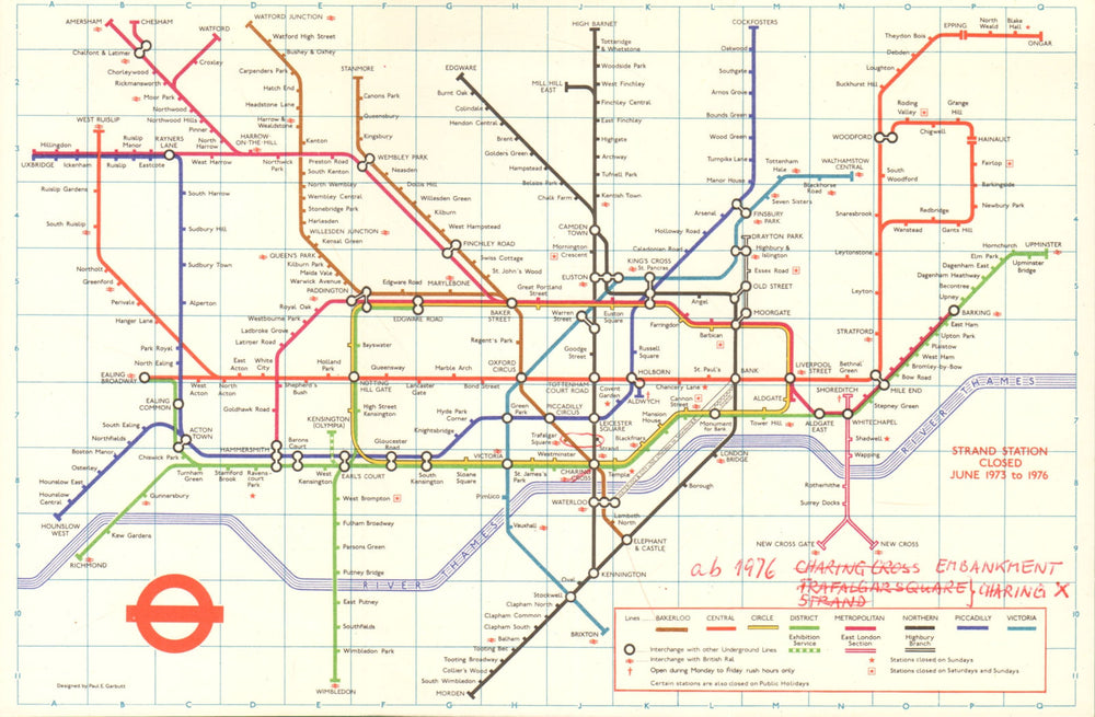 LONDON UNDERGROUND tube map plan. Victoria Line completed. GARBUTT #2 1972