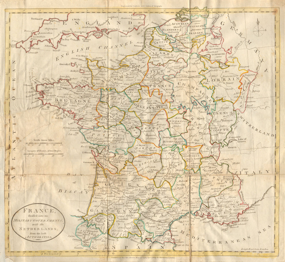 France divided into its Military Governments. DILLY & ROBINSON 1785 old map
