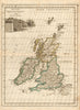 Les Isles Britanniques. British Isles. LE ROUGE c1744 old antique map chart
