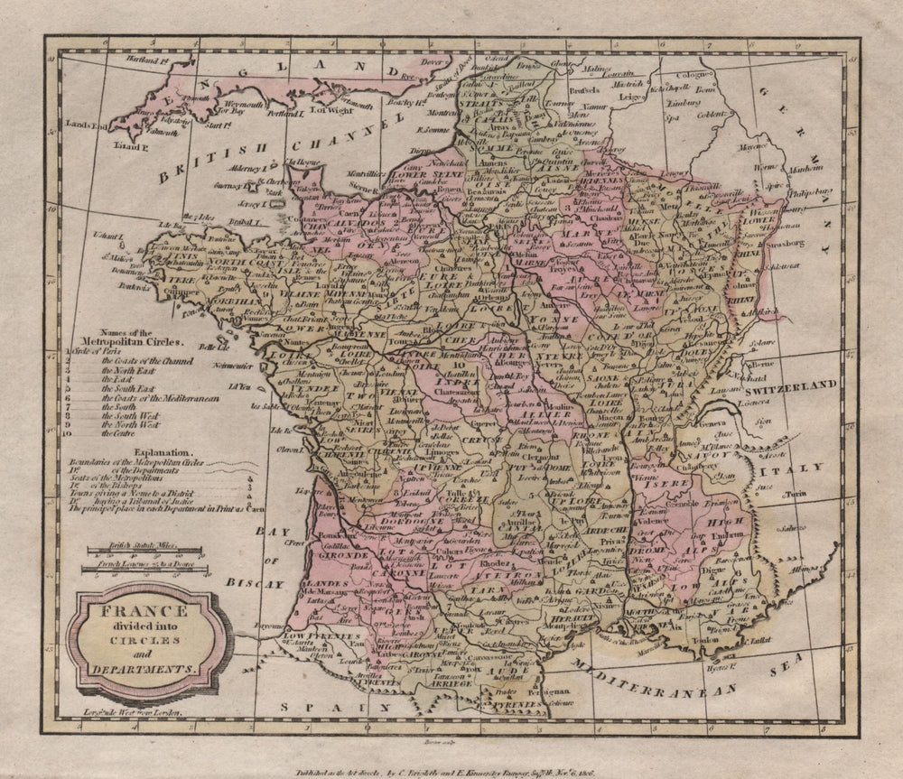 France divided into circles and departments. BARLOW 1807 old antique map chart