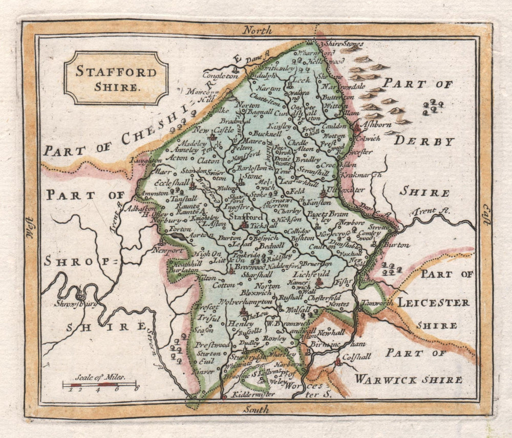 Antique county map of Staffordshire by John Seller / Francis Grose 1783