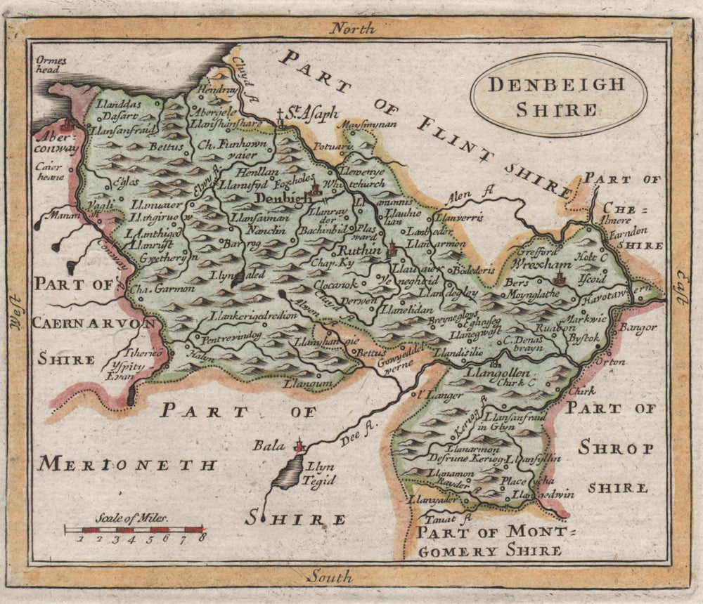 Antique county map of Denbeighshire by Seller/Grose. Denbighshire 1783 old