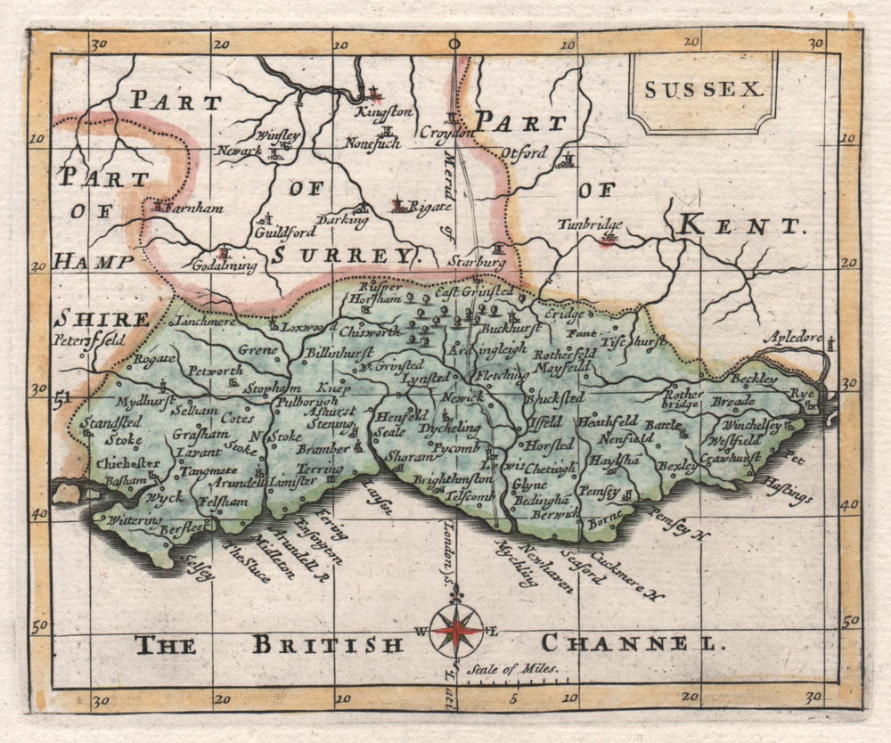 Antique county map of Sussex by John Seller / Francis Grose 1783 old