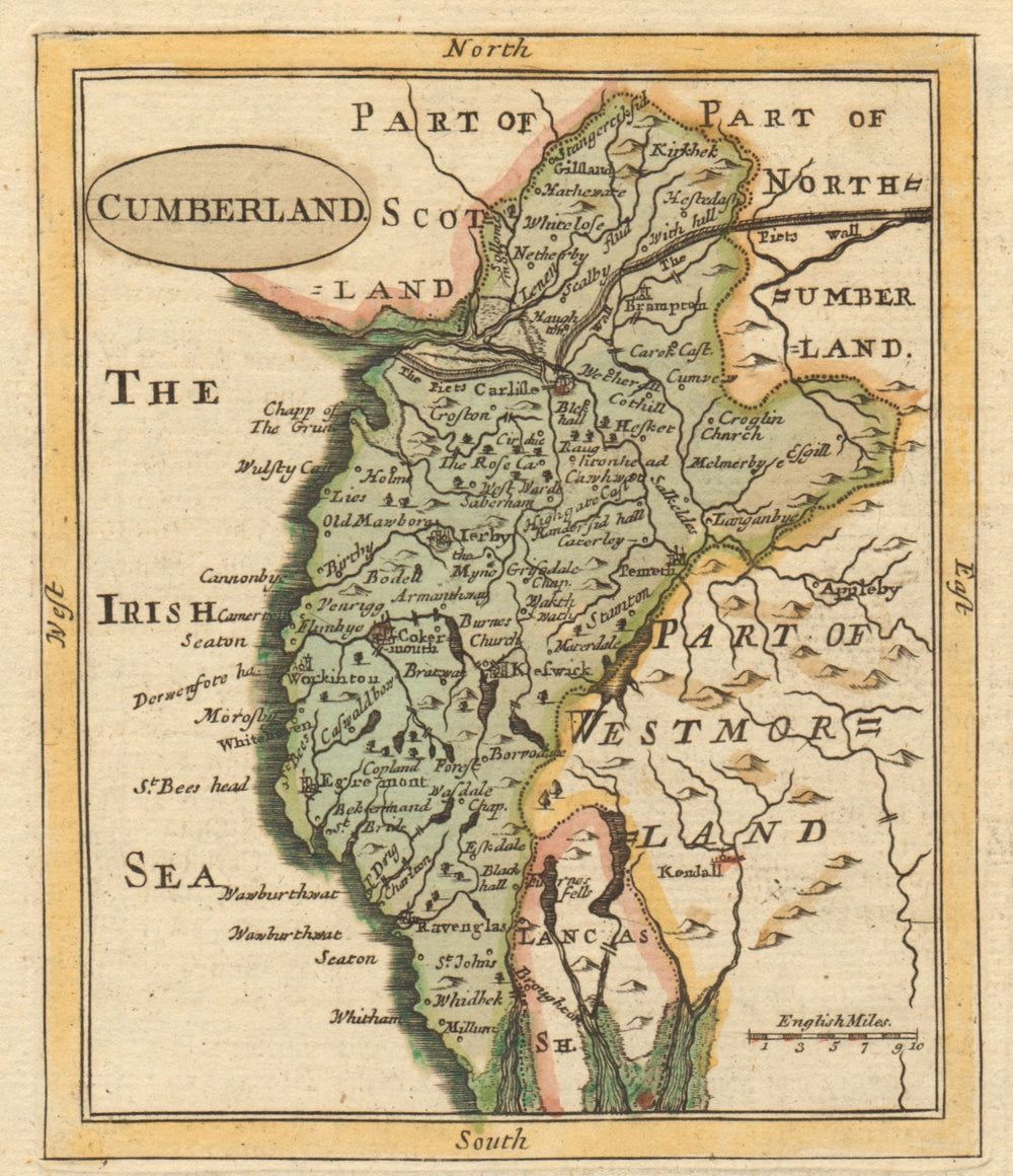 Antique county map of Cumberland by Francis Grose / John Seller. Cumbria 1783