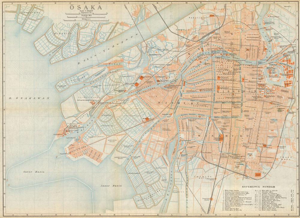 Osaka antique town city plan. Honshu. Japan 1914 old map chart