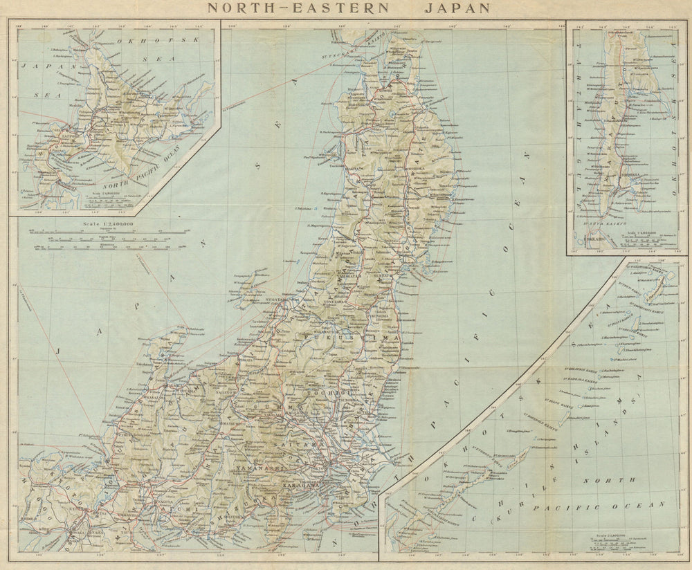 North-Eastern Japan. Honshu, Hokkaido, Sakhalin & Kurile islands 1914 old map