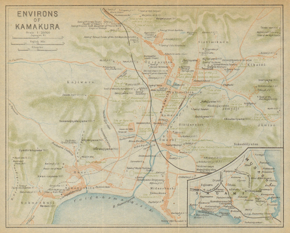 Kamakura & environs. Japan 1914 old antique vintage map plan chart