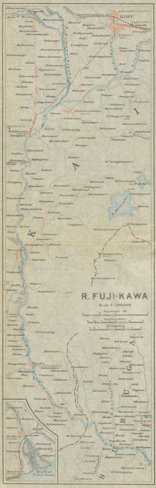 River Fuji-kawa. Kofu. Japan 1914 old antique vintage map plan chart