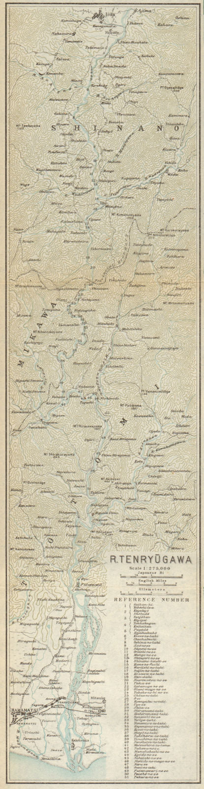 River Tenryu-gawa. Iida - Hamamatsu. Honshu, Japan 1914 old antique map chart