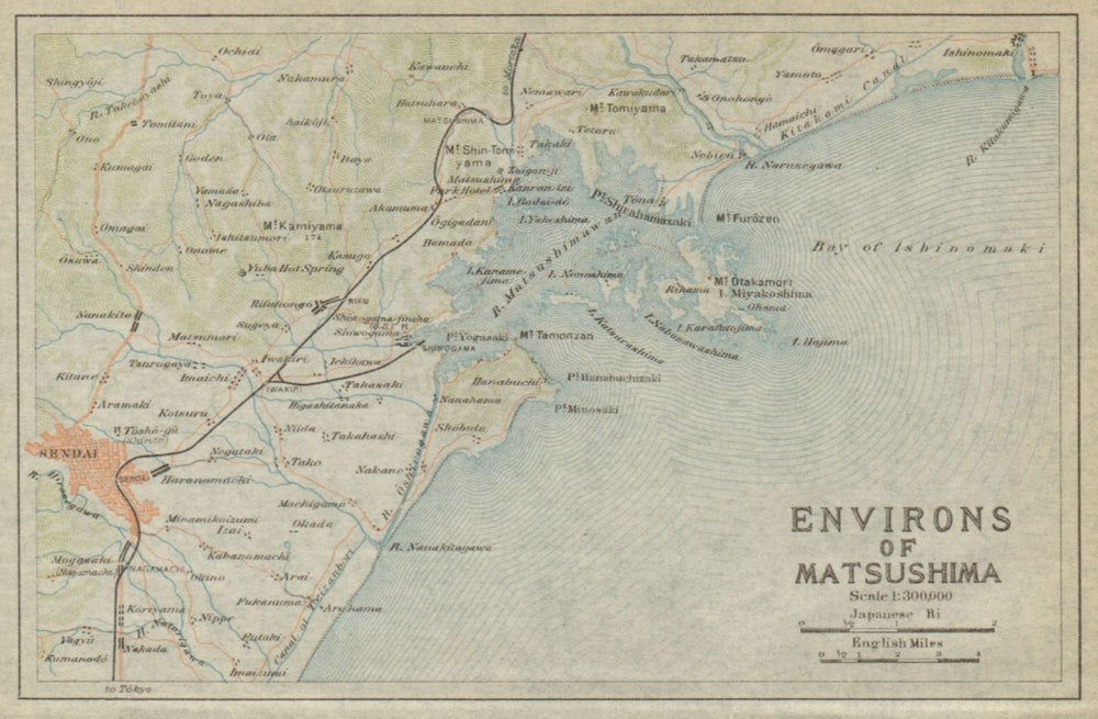 Matsushima & environs. Sendai. Japan 1914 old antique vintage map plan chart