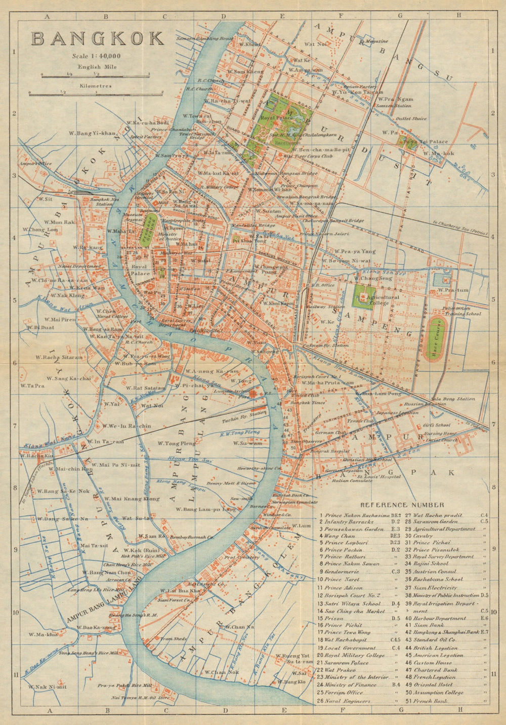 Bangkok antique town city plan. Thailand 1920 old map chart