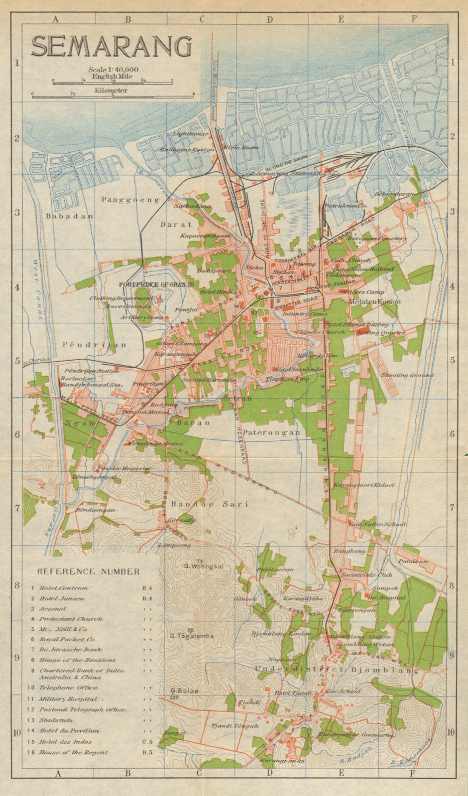Semarang antique town city plan. Central Java. Indonesia 1920 old map