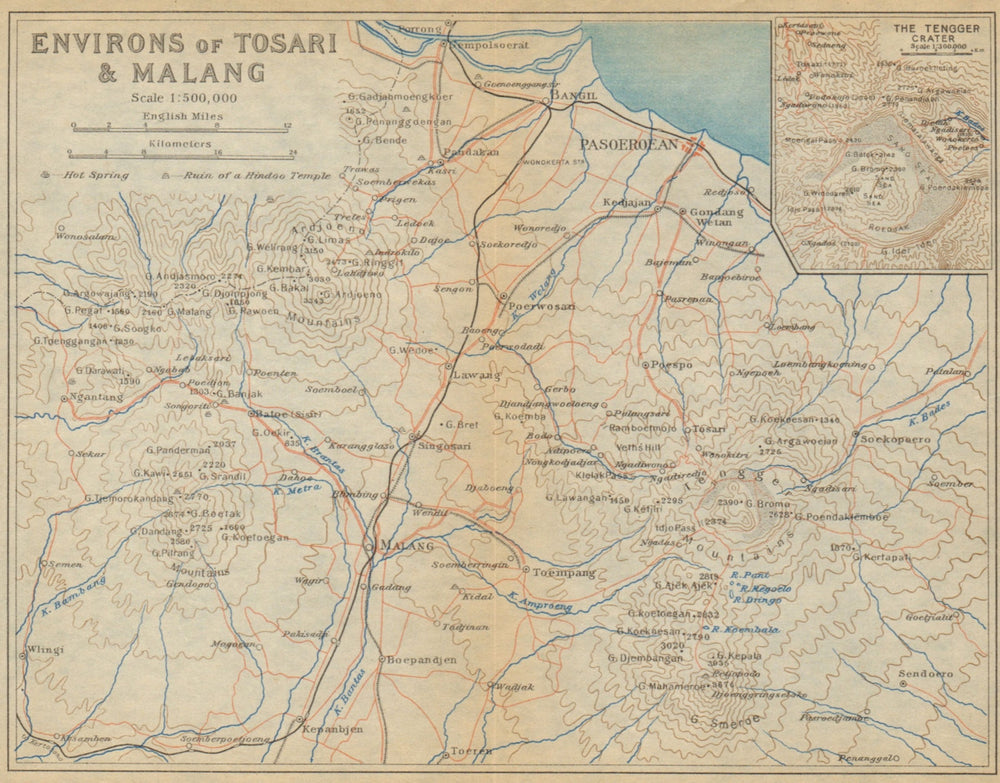 Tosari, Malang & environs. Pasuruan & Mount Bromo. East Java. Indonesia 1920 map