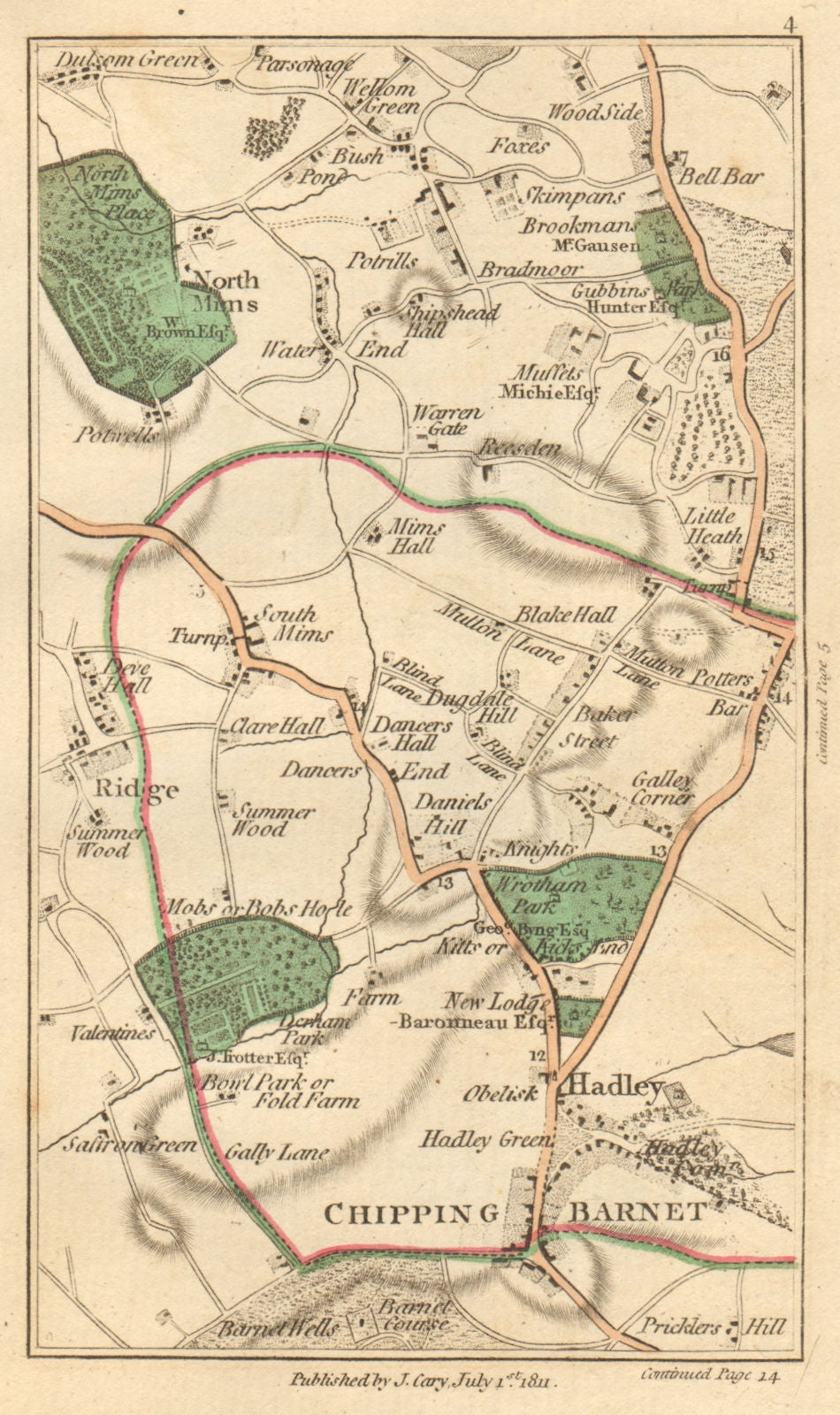 POTTERS BAR. Barnet,Welham Green,Monken Hadley,Borehamwood,N/S Mimms 1811 map