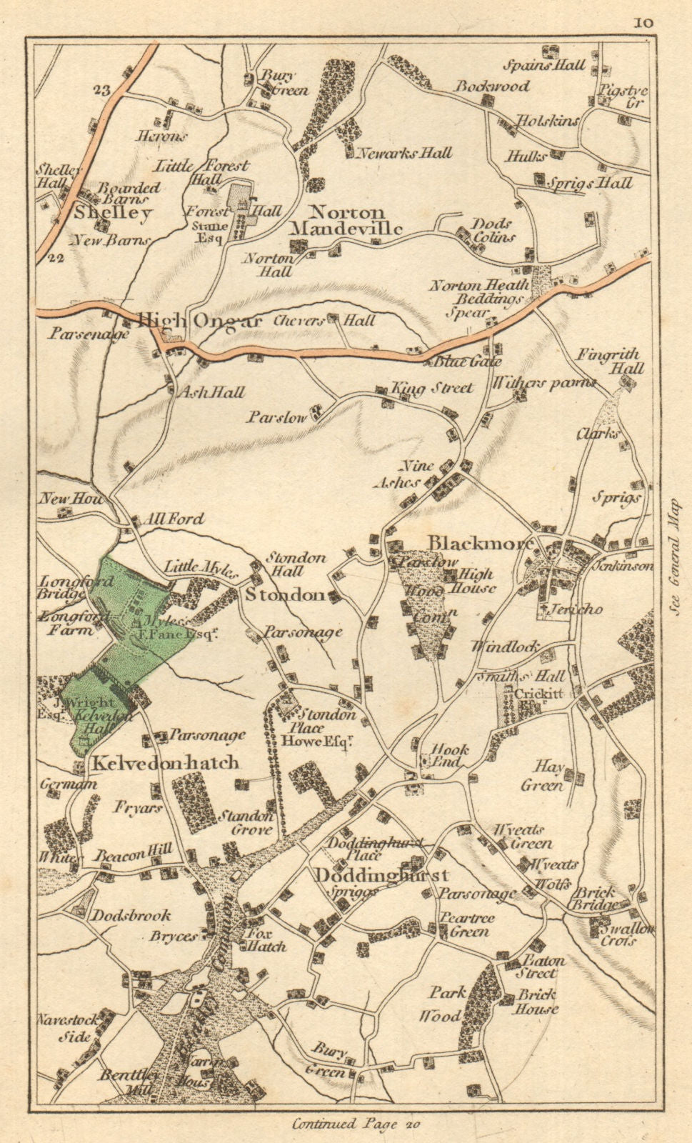 ESSEX. Blackmore, Kelvedon Hatch, Doddinghurst, High Ongar, Fox Hatch 1811 map
