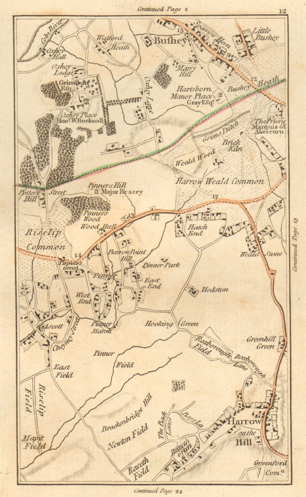 HARROW. Bushey,Pinner,Harrow on the Hill,Oxhey,Wealdstone,Hatch End 1811 map
