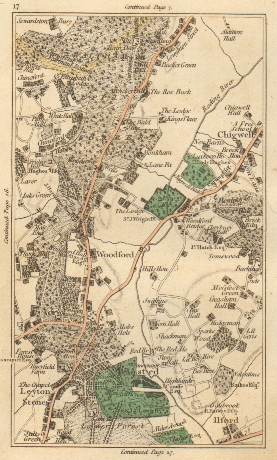 WOODFORD. Loughton,Chigwell,Chingford,Leytonstone,Wanstead,Ilford 1811 old map