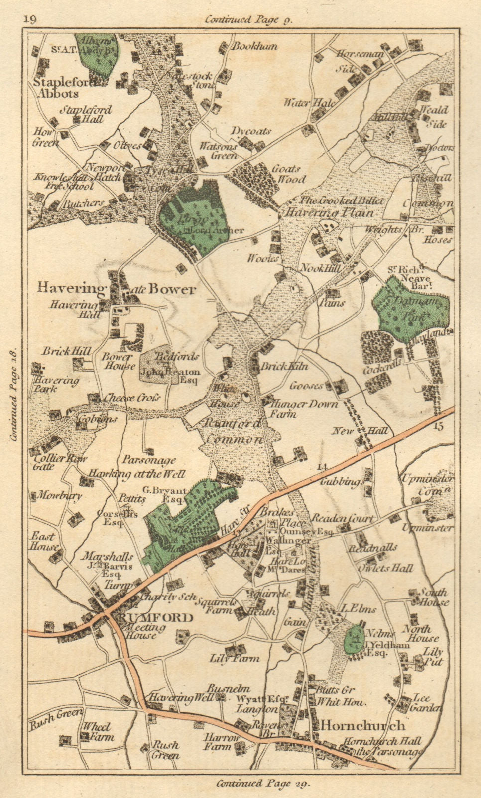 ROMFORD. Stapleford Abbots,Upminster,Hornchurch,Harold Wood/Hill/Park 1811 map