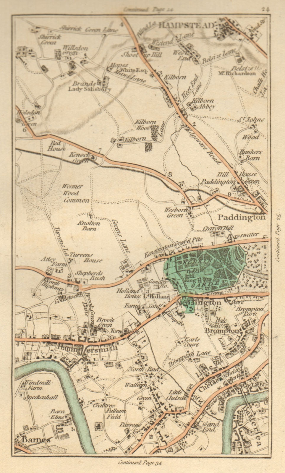 W LONDON.Kensington,Chelsea,Hammersmith,Battersea,Hampstead,Willesden 1811 map