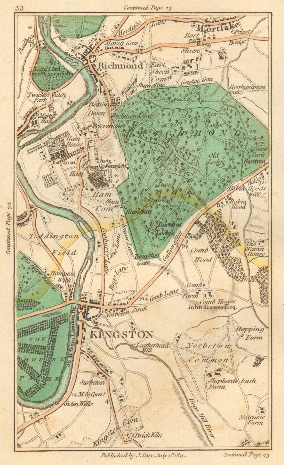 RICHMOND-UPON-THAMES.Kingston,Surbiton,Mortlake,Twickenham,Hampton 1811 map