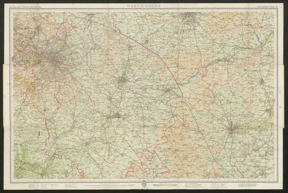 Sheet 19 WARWICKSHIRE. Birmingham Northampton Coventry. BARTHOLOMEW 1951 map