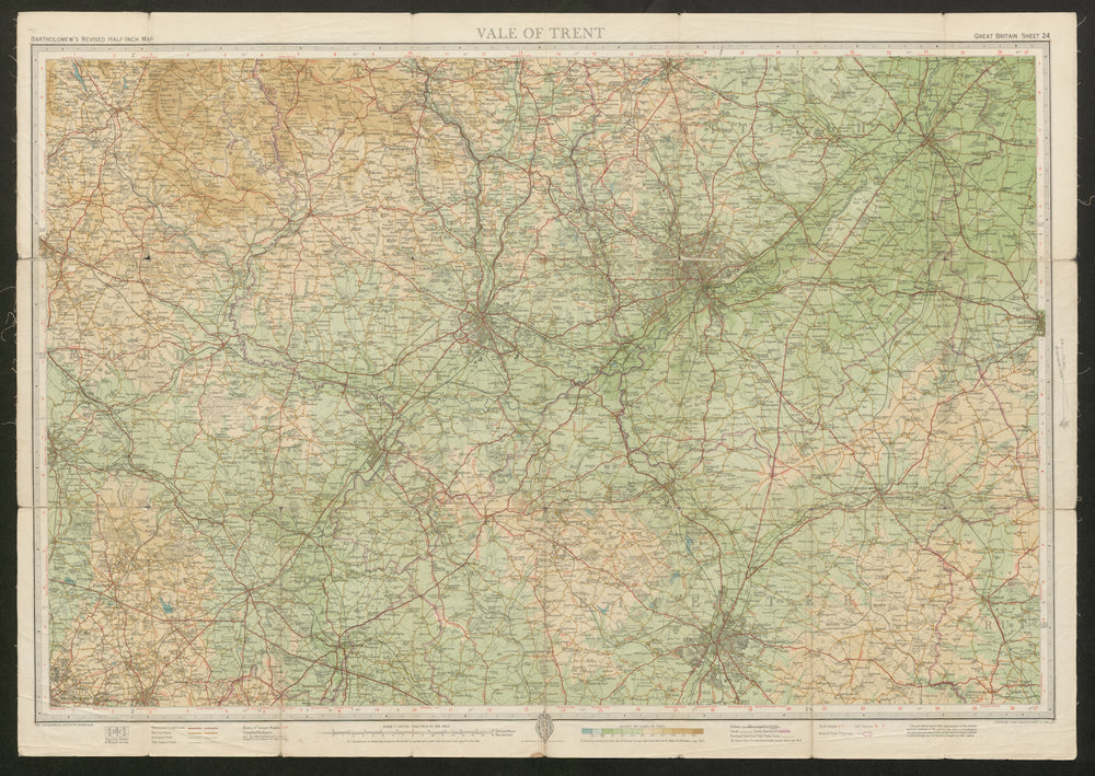 Sheet 24 VALE OF TRENT. Nottingham Derby Leicester Stafford BARTHOLOMEW 1952 map