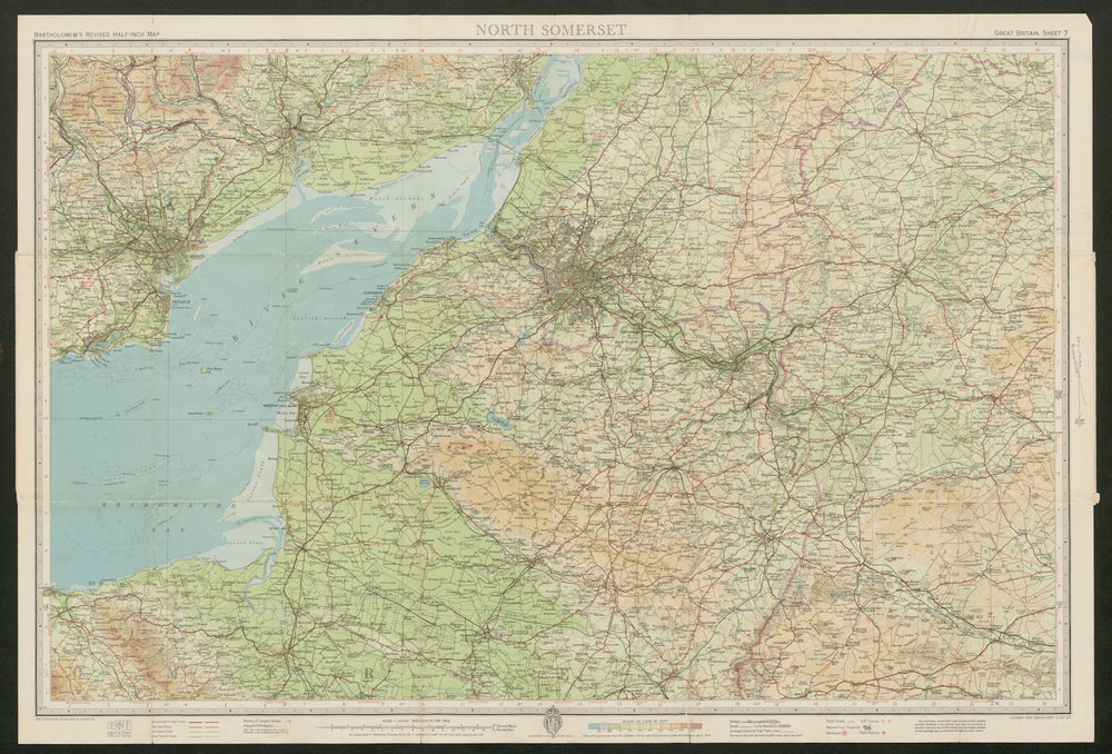 Sheet 7 NORTH SOMERSET. Bristol Mendips Bath Cotswolds. BARTHOLOMEW 1954 map