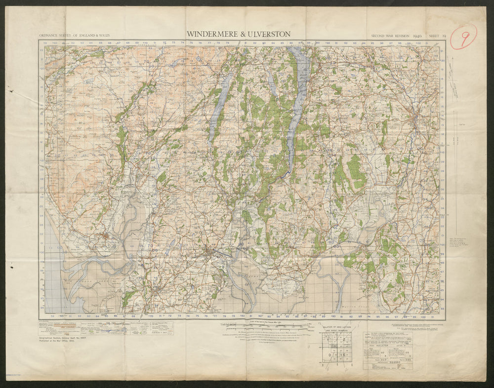 War Revision Sheet 19 WINDERMERE & ULVERSTON. Kendal. ORDNANCE SURVEY 1940 map