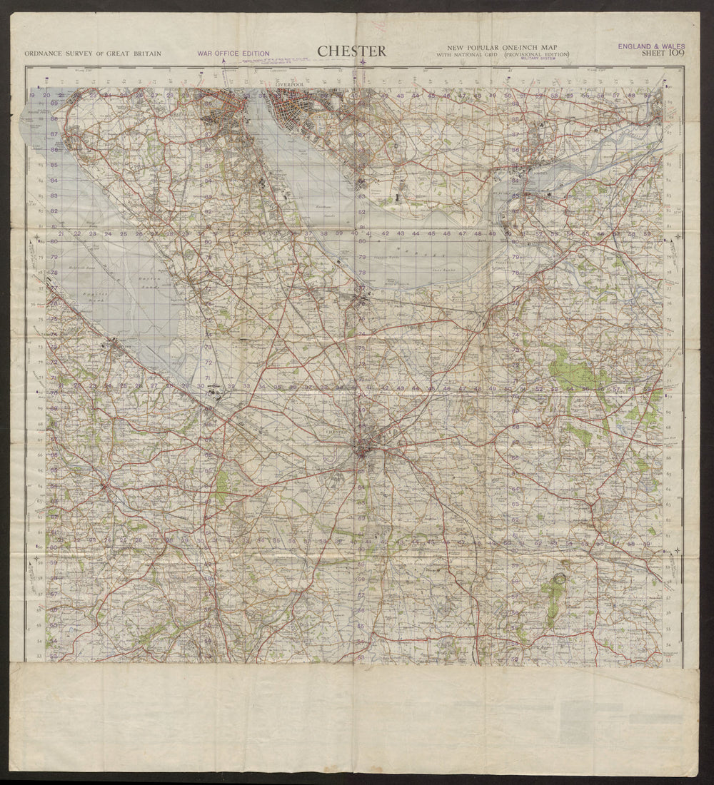 War Office Sheet 109 CHESTER Cheshire Birkenhead Mersey ORDNANCE SURVEY 1949 map