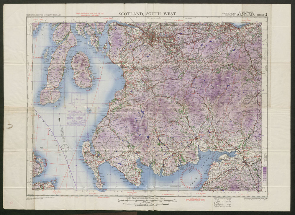 War Revision Army/Air Sheet 2 SCOTLAND SOUTH WEST. ORDNANCE SURVEY 1943 map