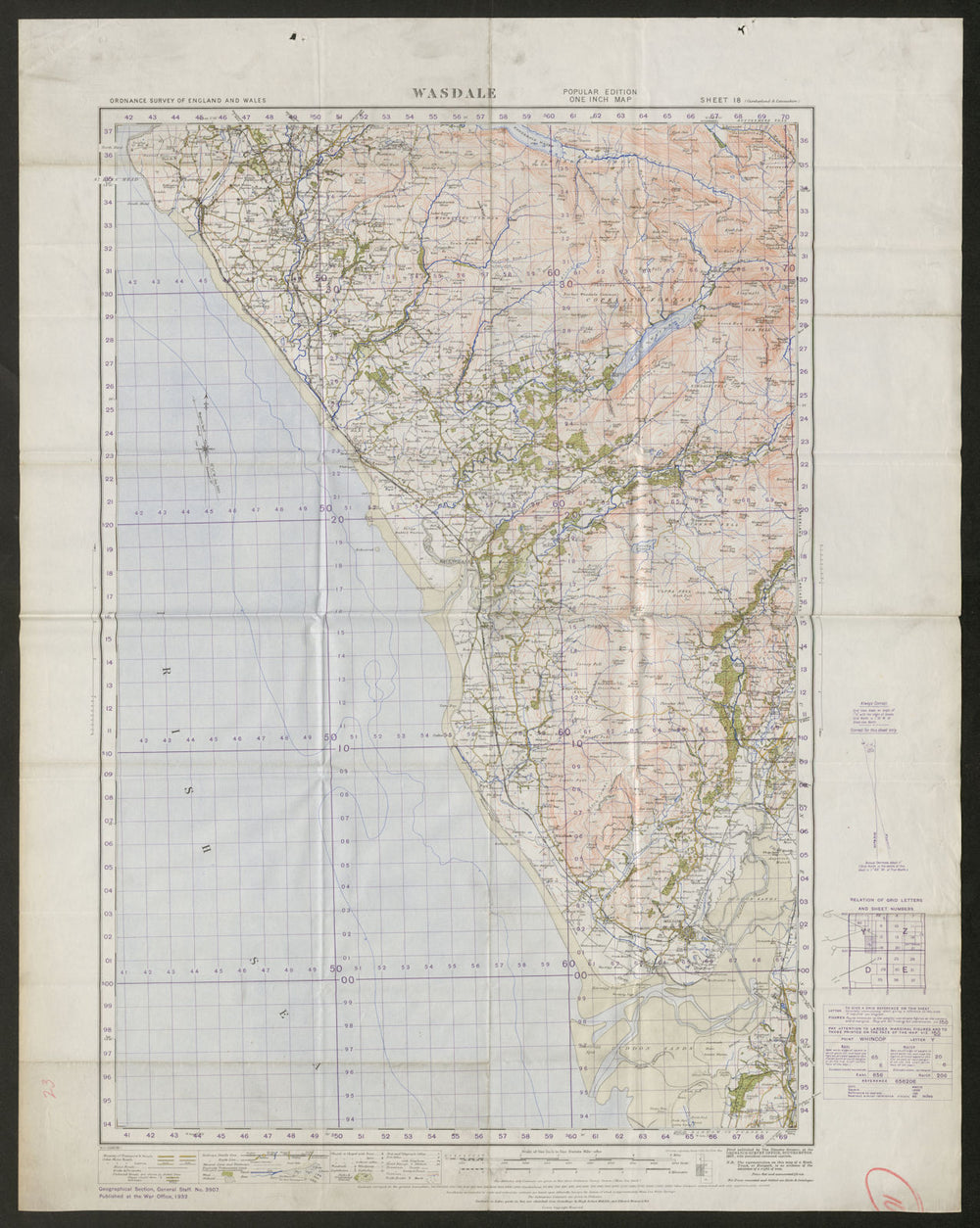 Sheet 18 WASDALE. Cumbria Wastwater Millom Sellafield. ORDNANCE SURVEY 1932 map