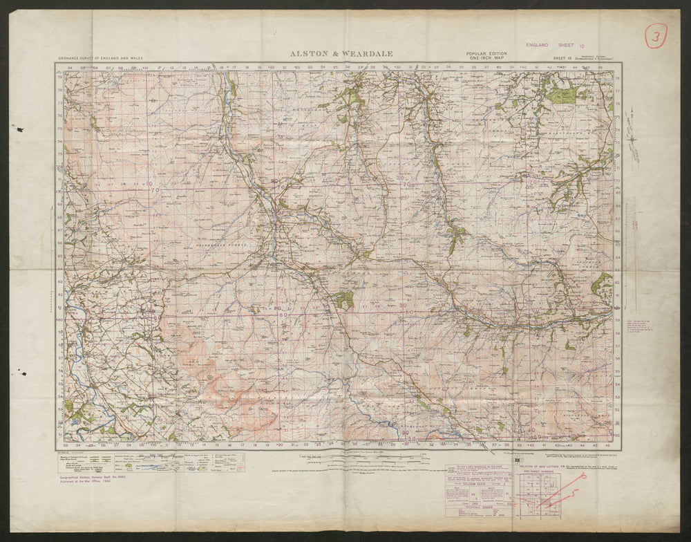 Sheet 10 ALSTON & WEARDALE. ORDNANCE SURVEY 1932 old vintage map plan chart
