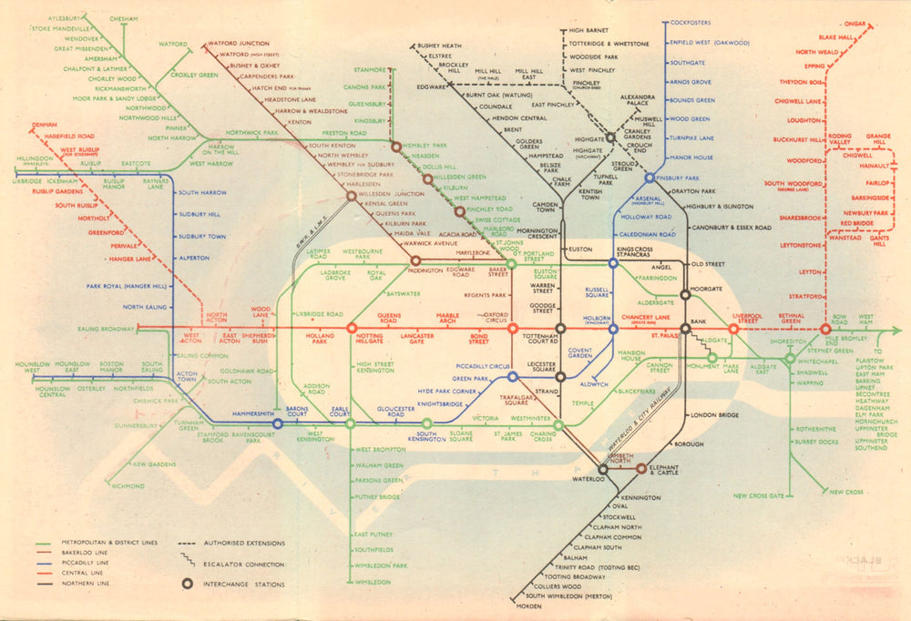 LONDON UNDERGROUND tube map plan diagram. Northern Heights SCHLEGER/ZERO #1 1939