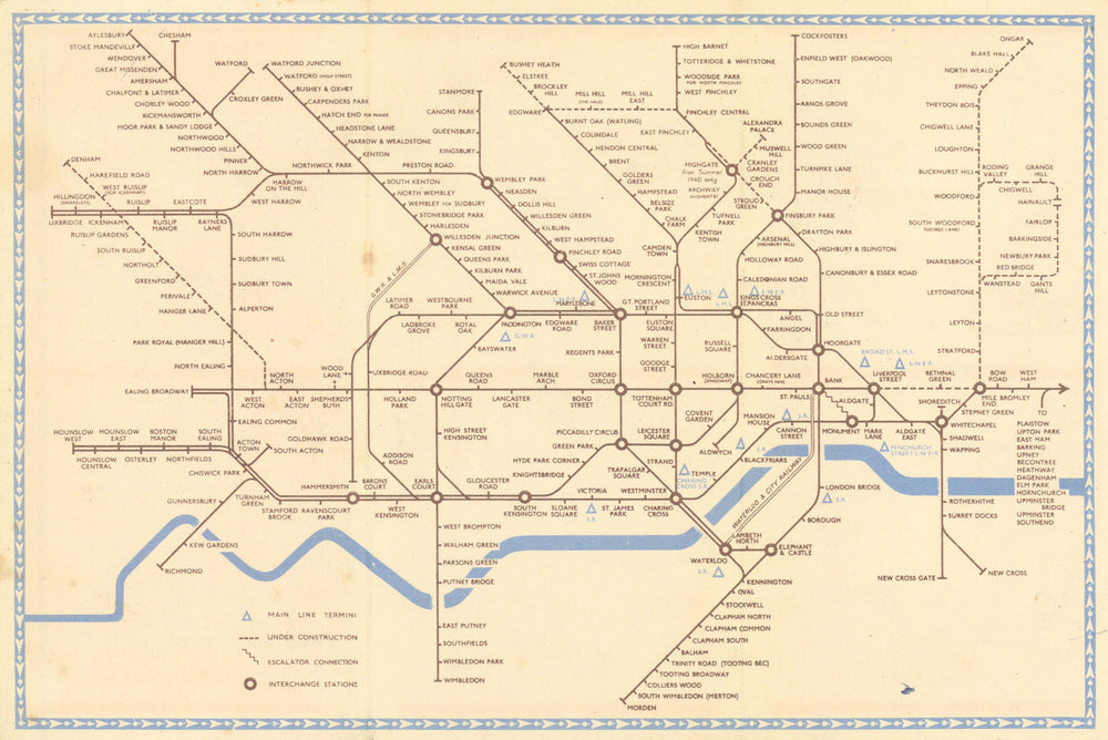 LONDON UNDERGROUND tube map plan diagram. Northern Heights SCHLEGER/ZERO #2 1940